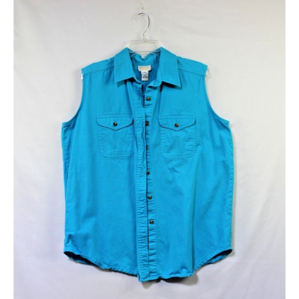 Vintage Roaman's Women's Bright Blue Denim Vest Size Large Button Up